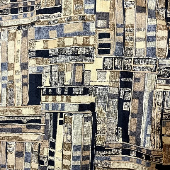 Tori Richard Blue and Tan Geometric Mens Short Sleeve Cotton Lawn Hawaiian Shirt - Picture 6 of 6